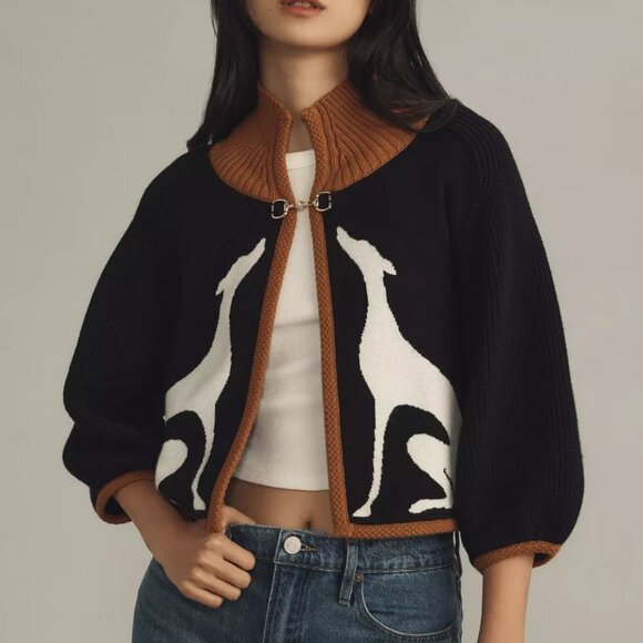 Anthropologie Maeve Dog Knit Cardigan Sweater Cape Greyhound Dogs Shrug 1X NWT - Picture 1 of 9